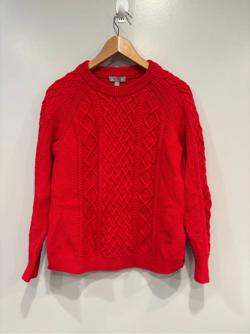J. Crew Bright Red Cable-Knit Crewneck Sweater